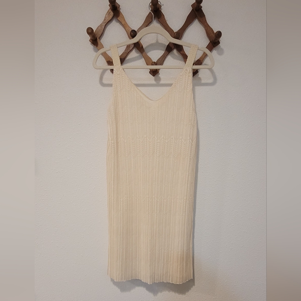 Anthropologie Meadow Rue Prespa Ivory Sleeveless Pleated Shift Dress Sz 8 - Picture 3 of 6